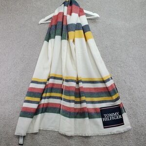 Tommy Hilfiger Scarf Womens One Size Multicolor Striped Acrylic Knit Fringe Hem